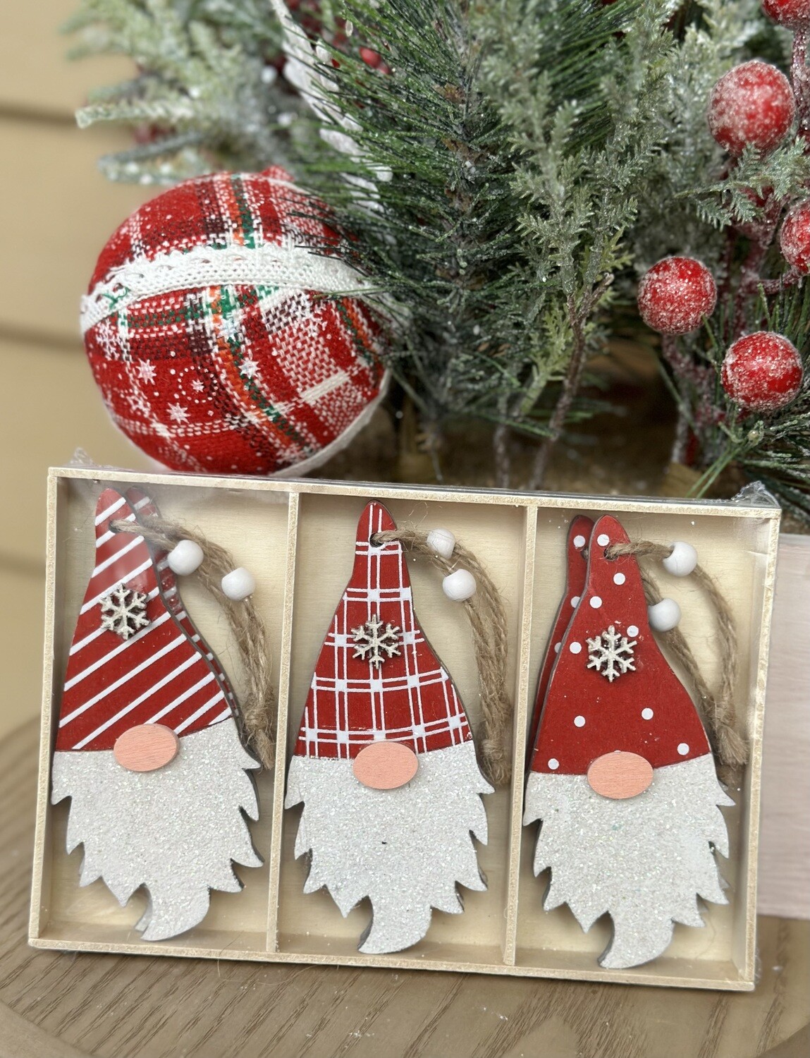 Wood Gnome Ornament Set