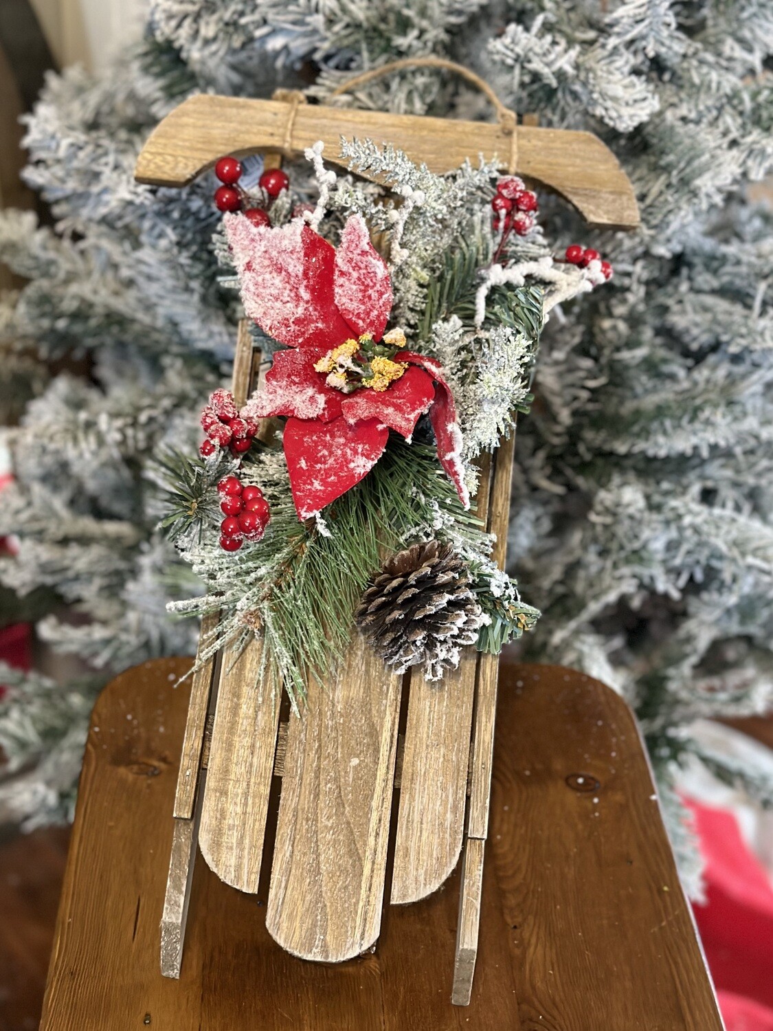 Snow Dusted Poinsettia Sleigh