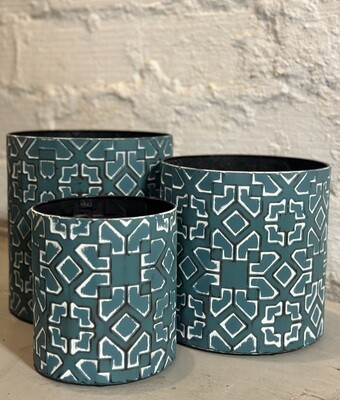 Blue Embossed Planter 
