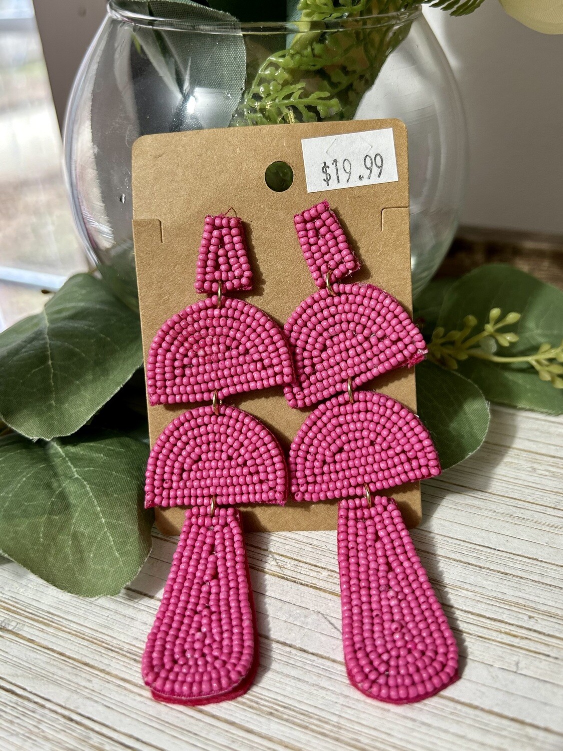 Beaded Dangle Earrings -Pink