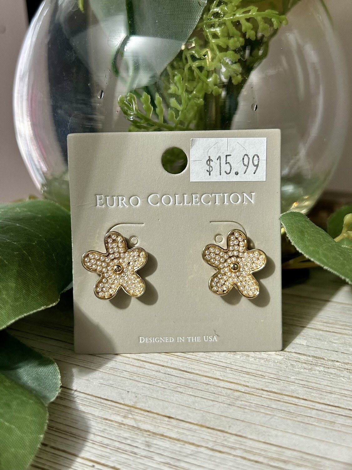 Pearl Encrusted Flower Studs 