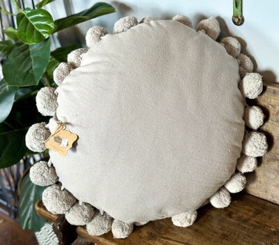 Grey Round Pom Pillow