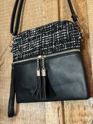 Black & White Knit Pleather Bag