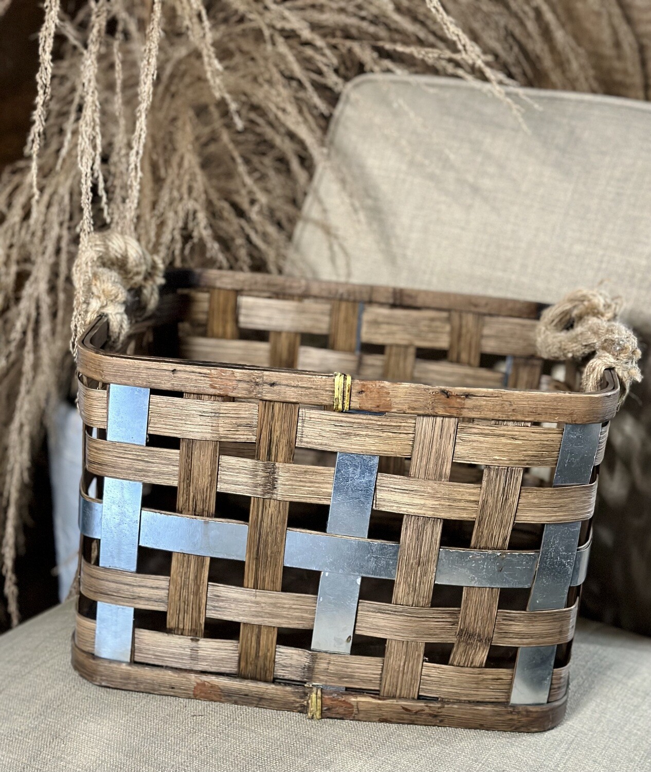 Basket With Wood & Metal Weaving