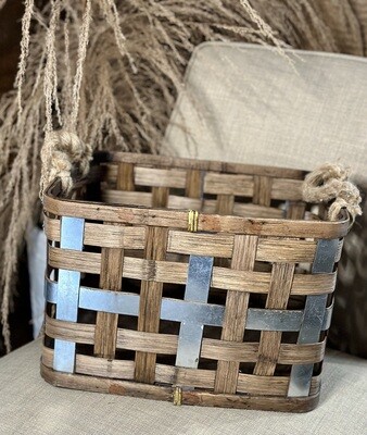 Basket With Wood & Metal Weaving