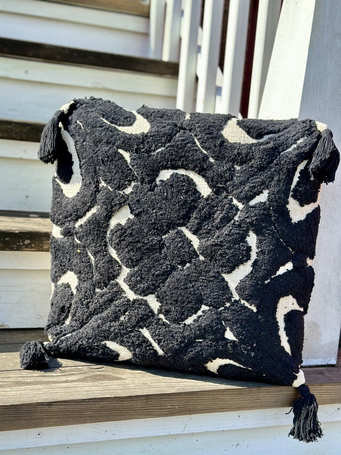 Black &amp; White Tassel Pillow