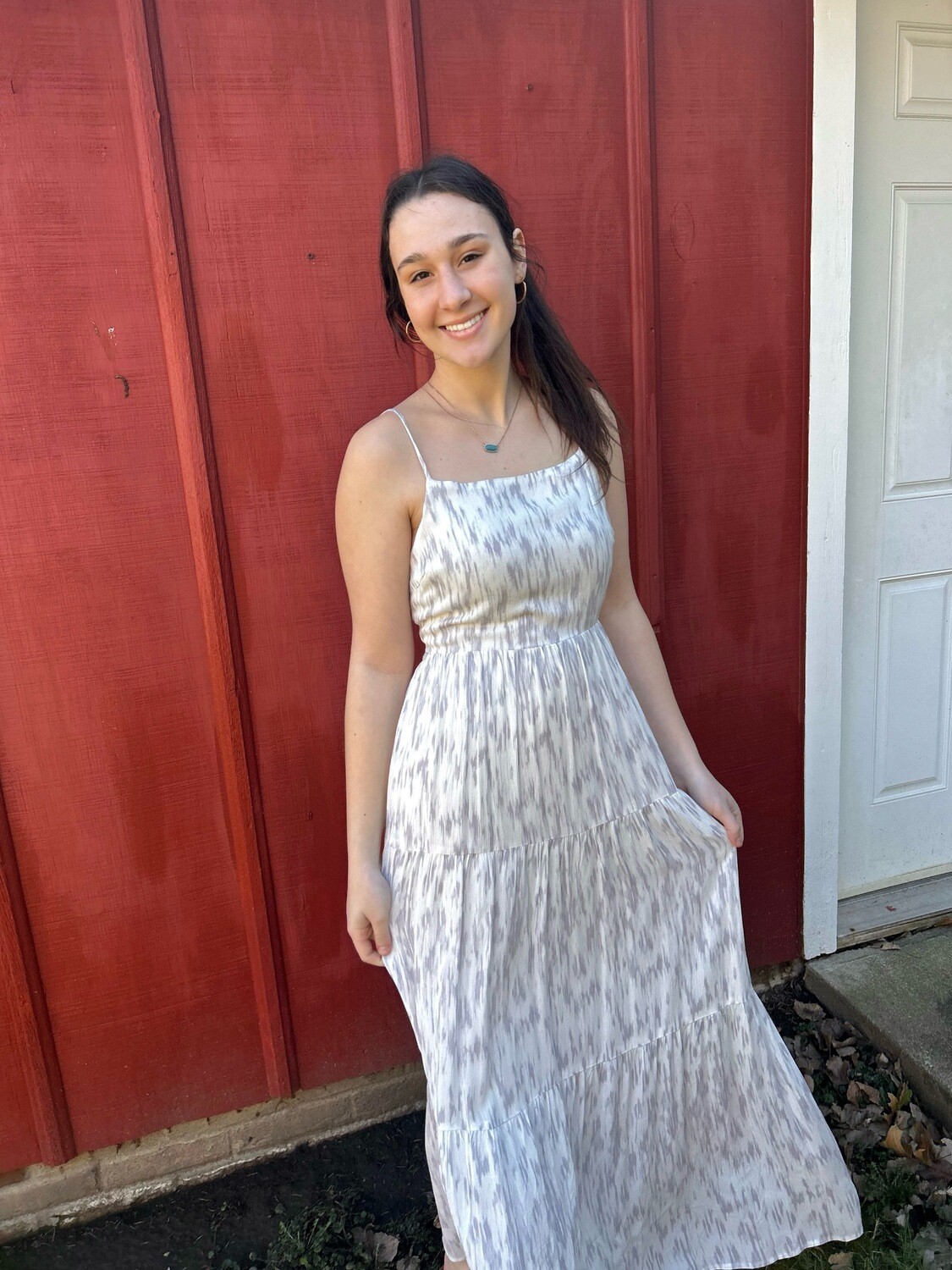 Paint Print Neck Tie Maxi Dress