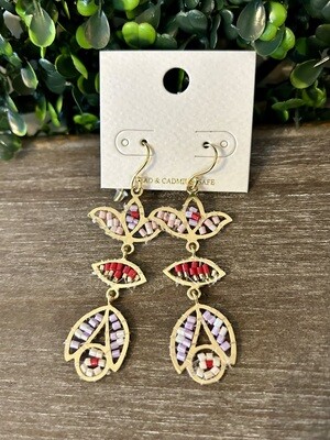 Beaded Floral Earring Pruple/Red Beaded Floral Earring Pruple/Red