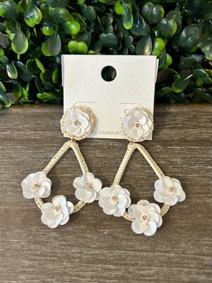 White Beaded Floral Earrings
