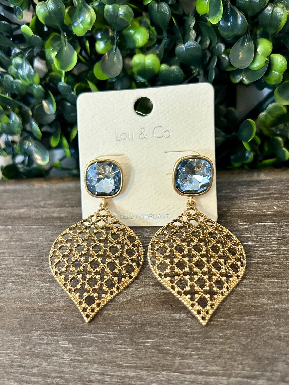 Marquis Earrings with Blue Stones