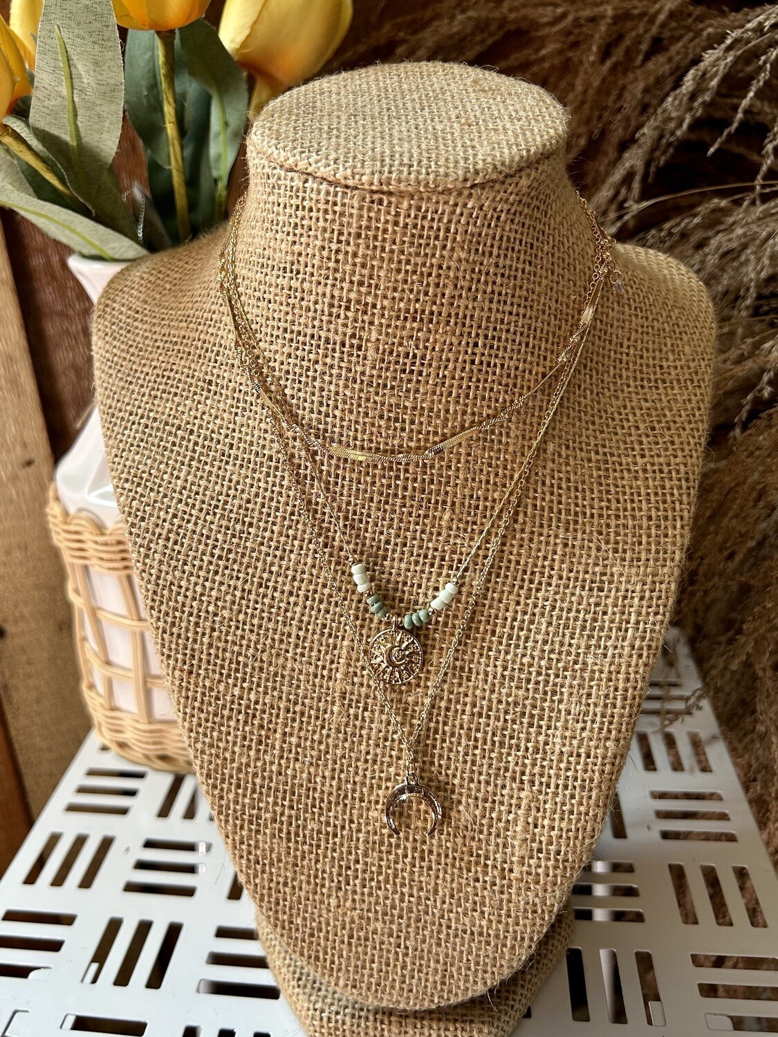 Two-Layer Crescent Pendant Necklace