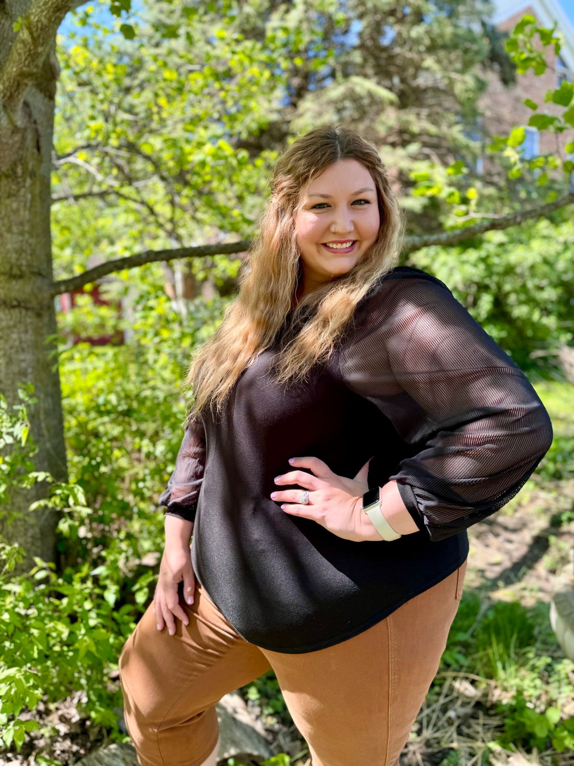 Plus Mesh Long Sleeve Top