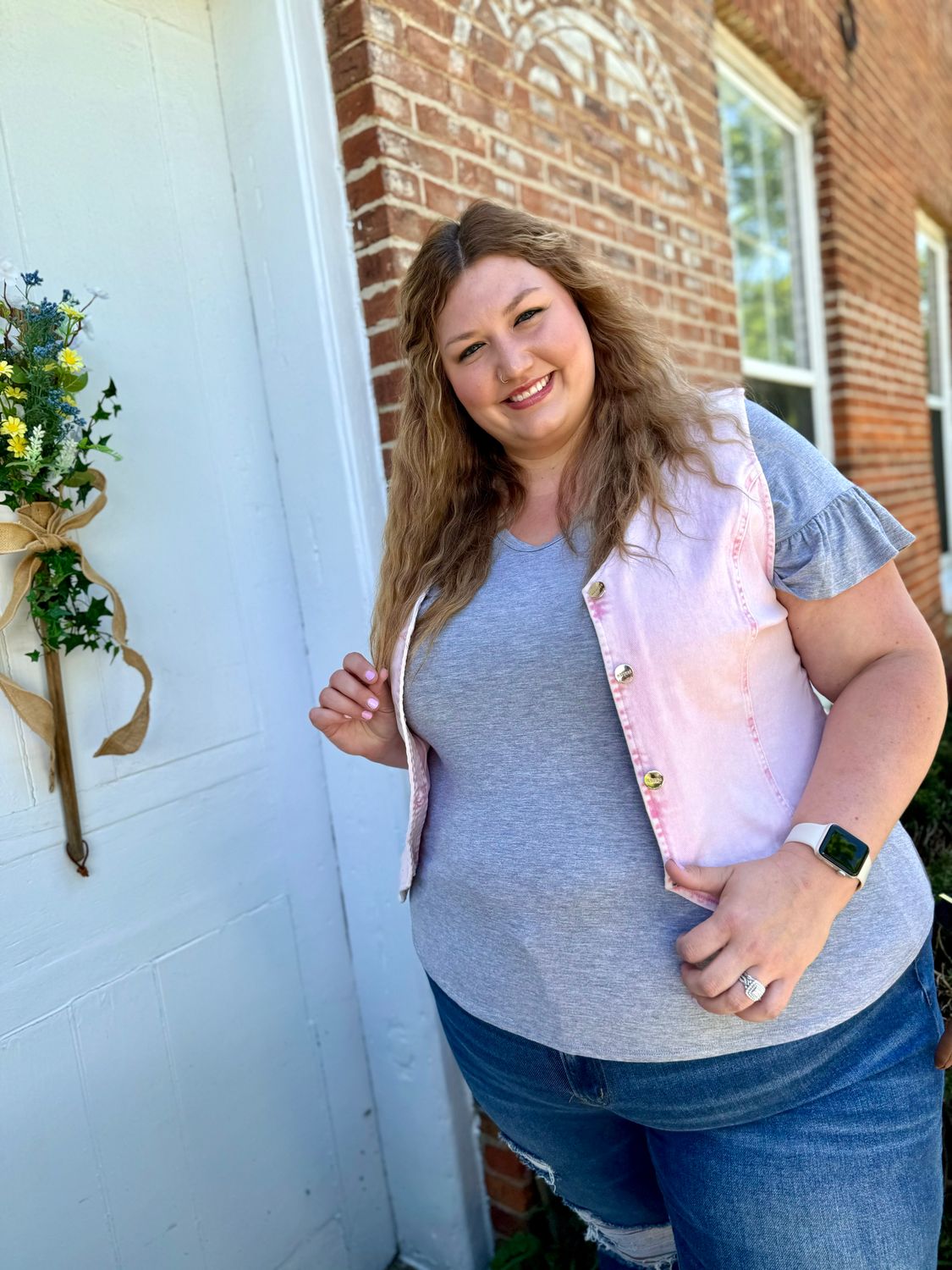 Plus V-Neck Button Down Vest