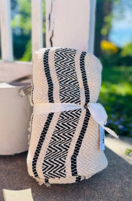 Woven Black Natural Stripe Throw