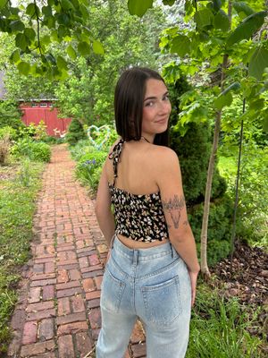Floral Self-Tie Halter Neck Smock Cami Top