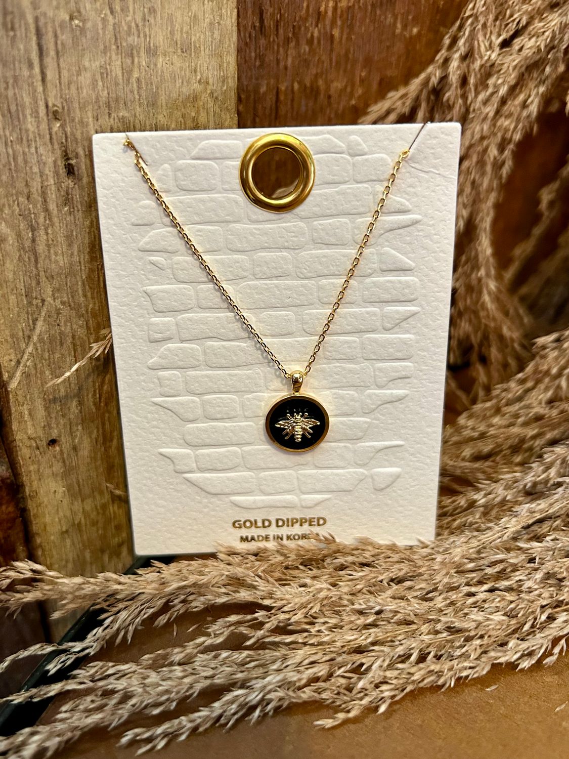 Gold-Dipped Black Bee Necklace 