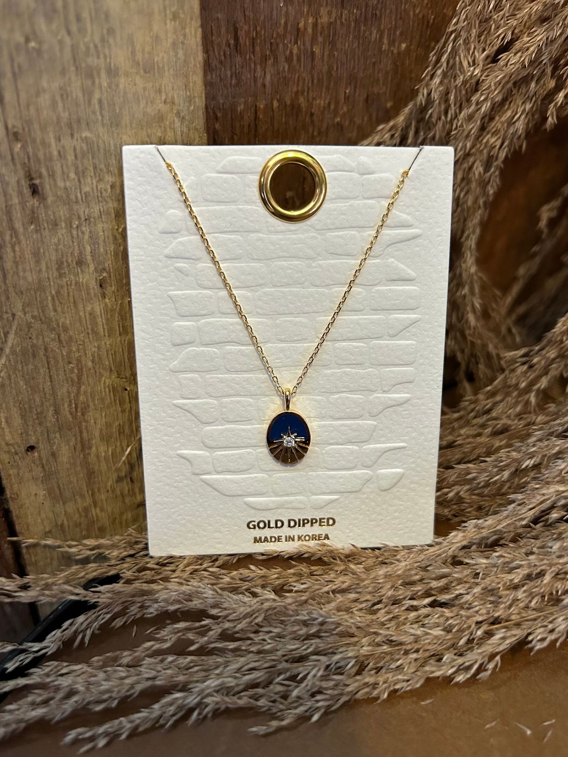 Gold-Dipped Navy Oval Necklace 
