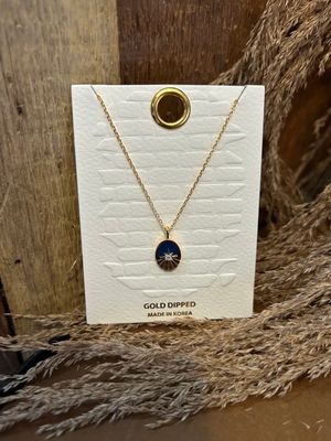 Gold-Dipped Navy Oval Necklace 