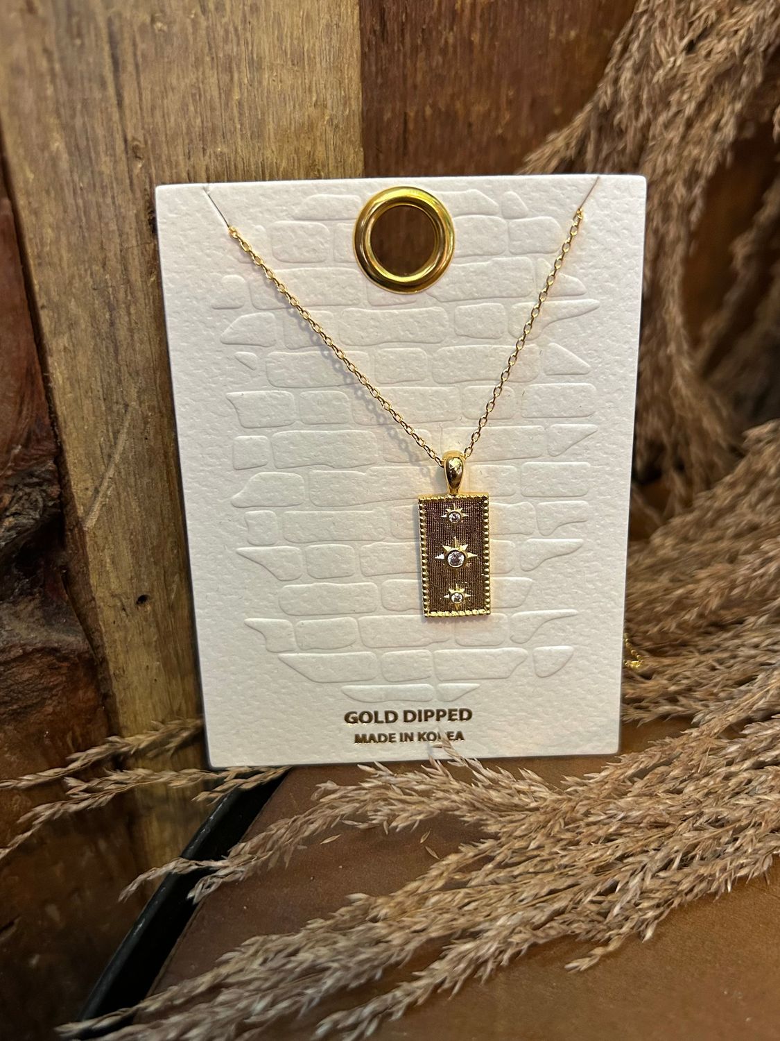 Gold-Dipped Rectangle Necklace 