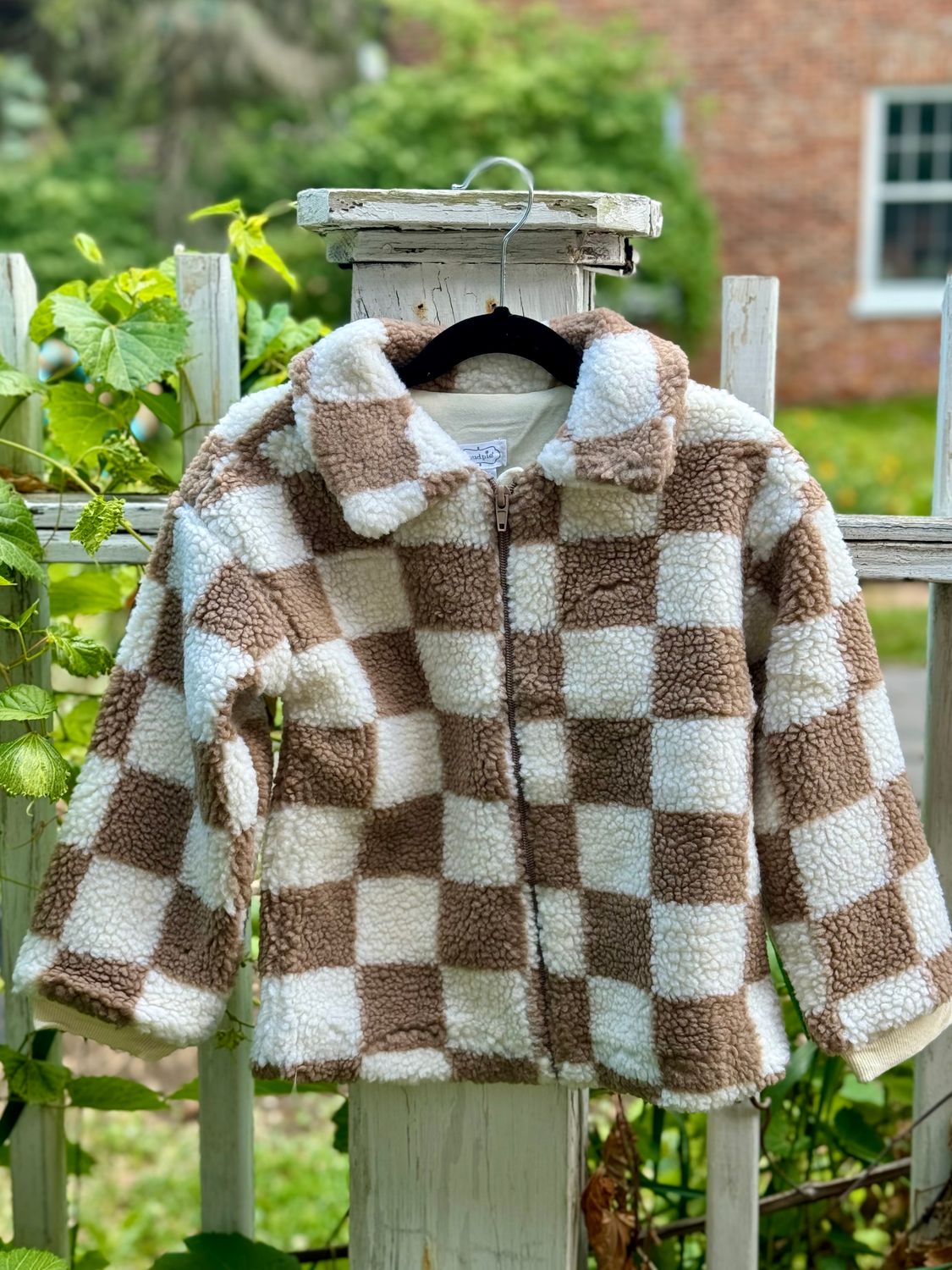 Tan Checkered Sherpa Jacket