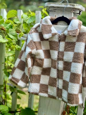 Tan Checkered Sherpa Jacket