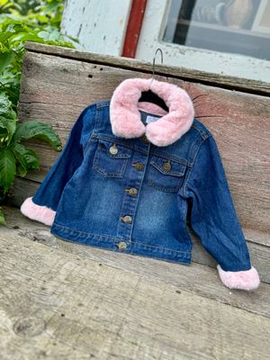 Pink Fur Trim Denim Jacket