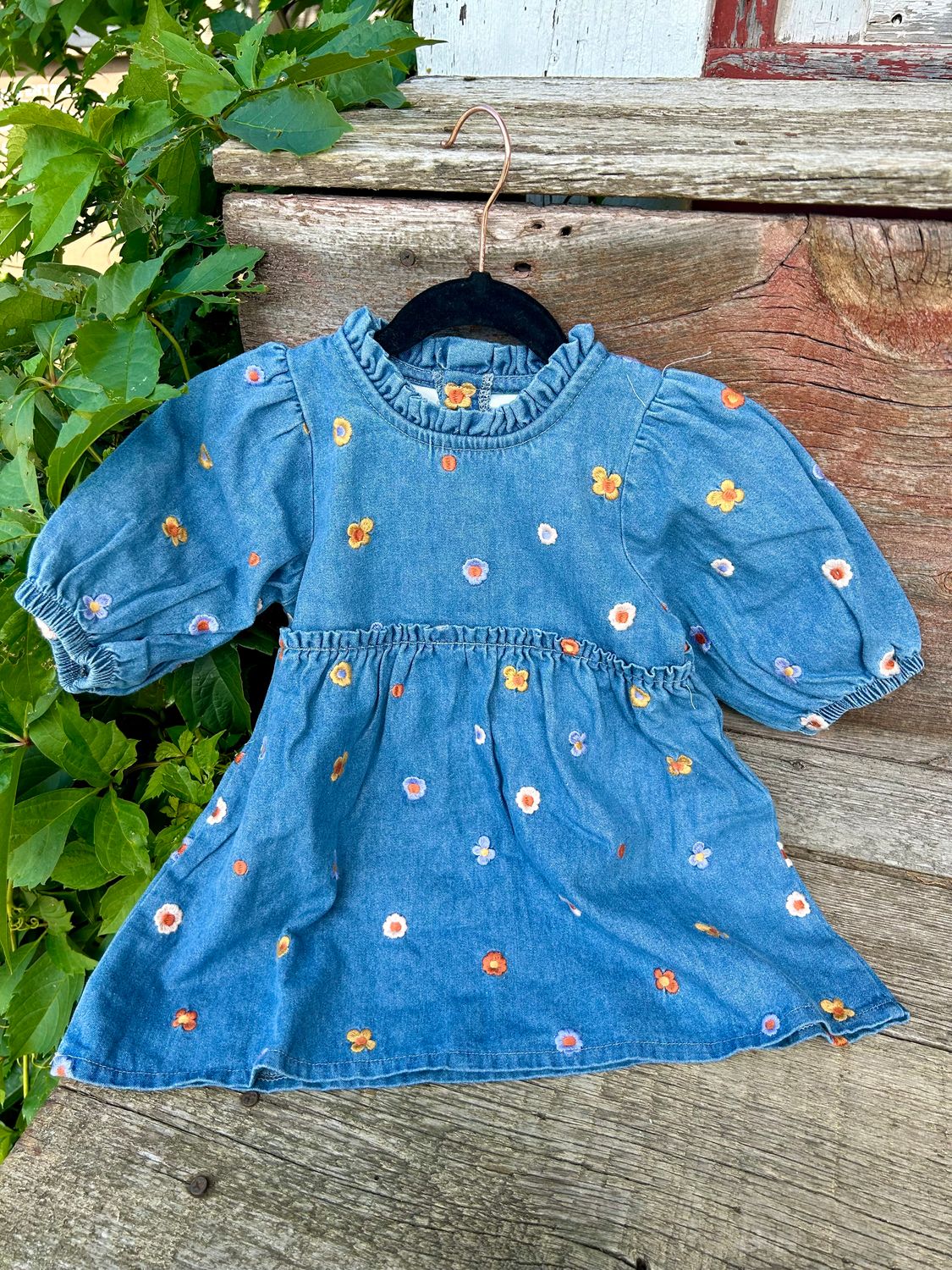 Denim EMB Toddler Dress