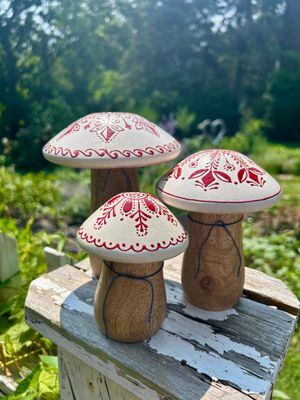 Handprinted Red &amp; White Mushroom