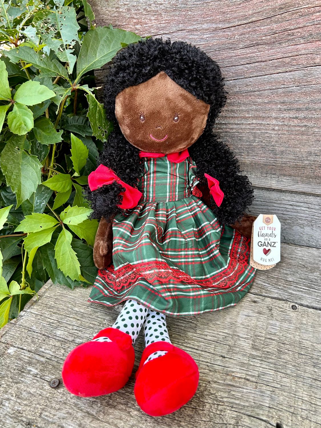 Doll with Plaid Red/Green Dress