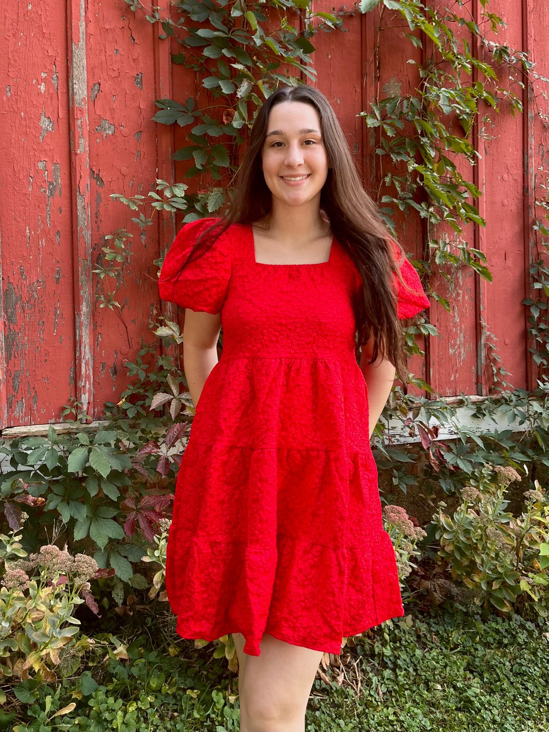 Jacquard Babydoll Dress Red