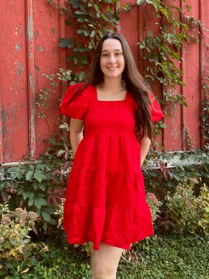 Jacquard Babydoll Dress Red