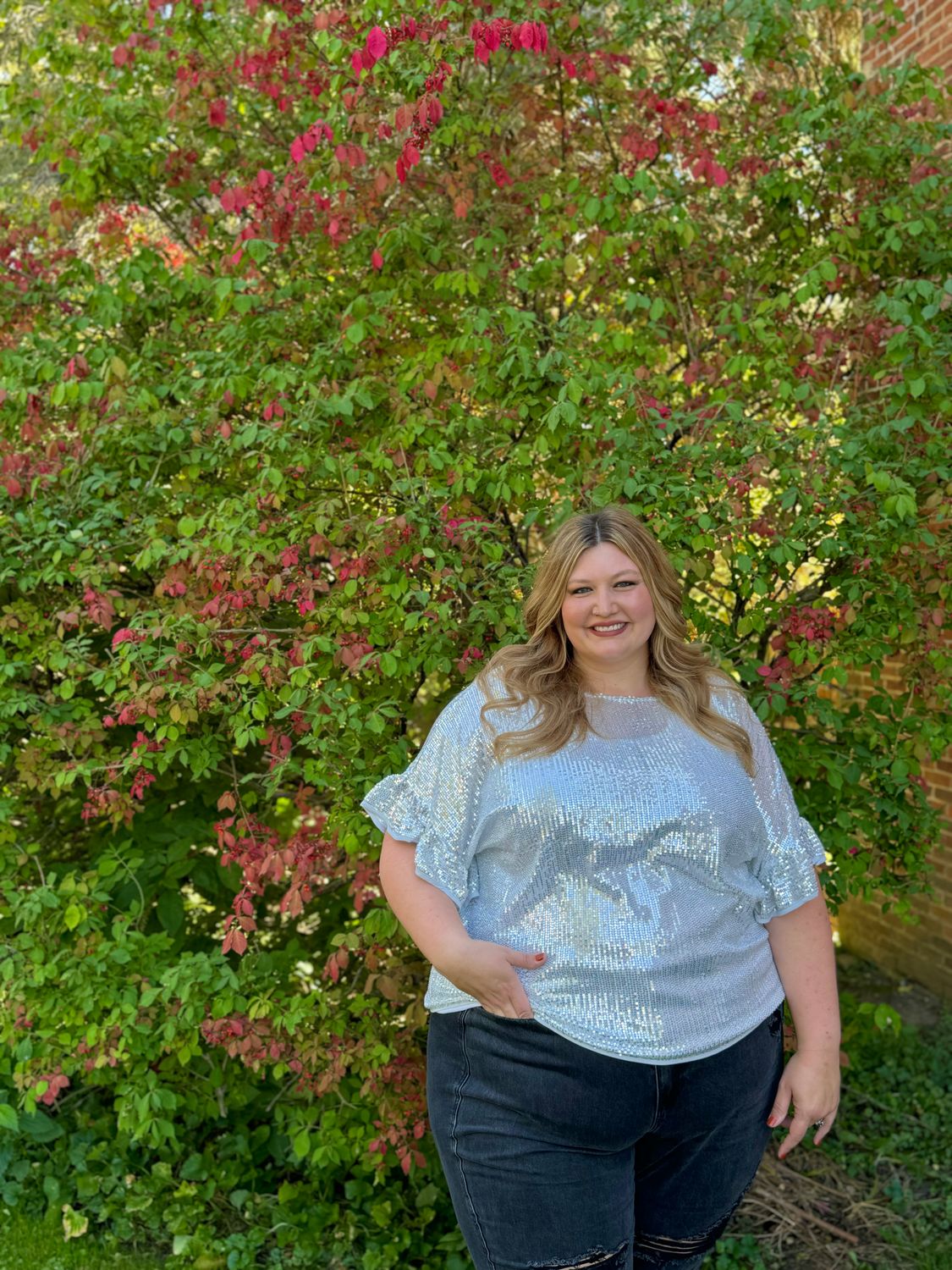 Short Ruffle Sleeve Sequin Top