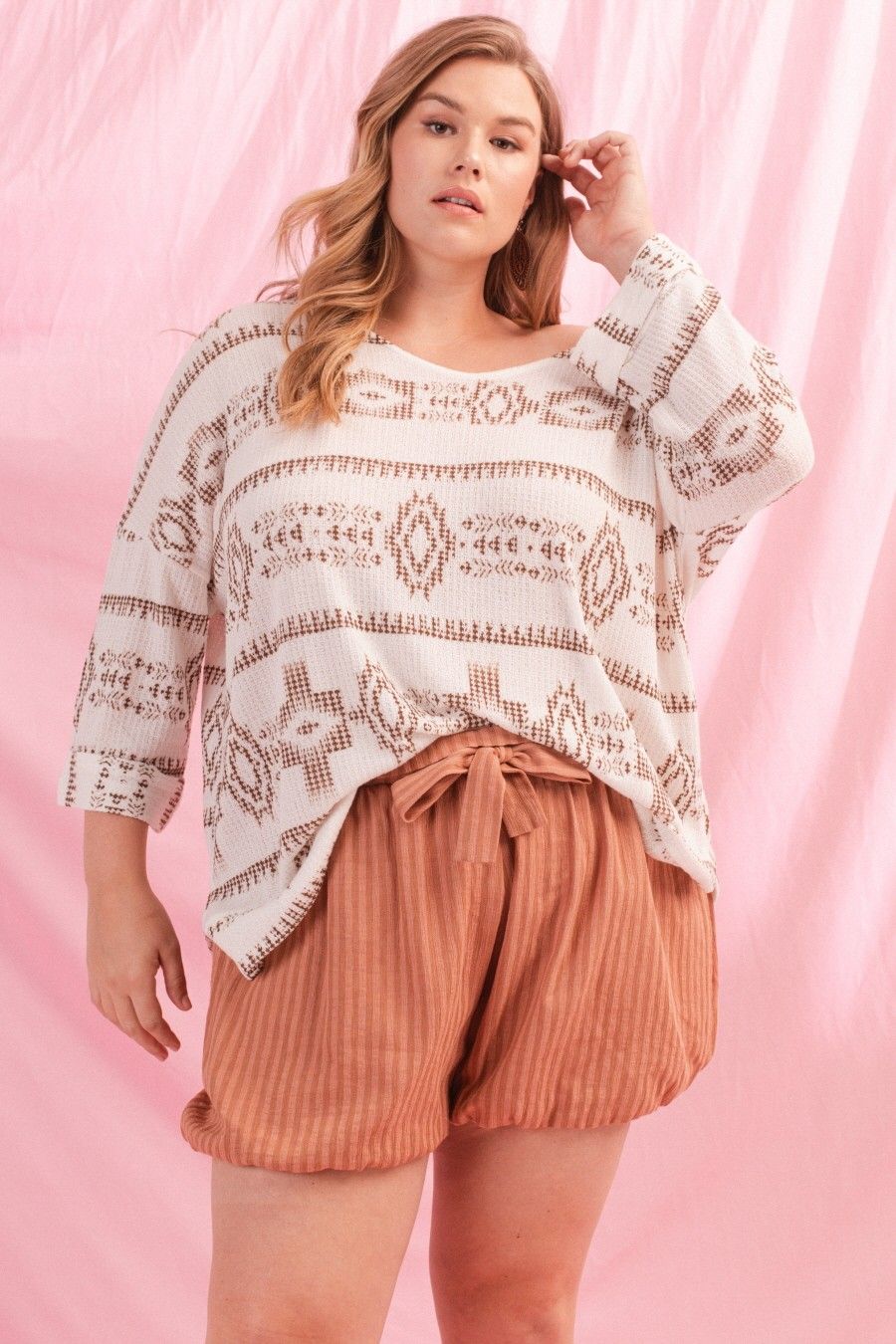 Geo Print Soft Knit Top