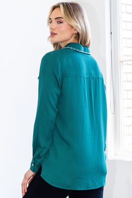 Pearls Beaded Button Up Blouse