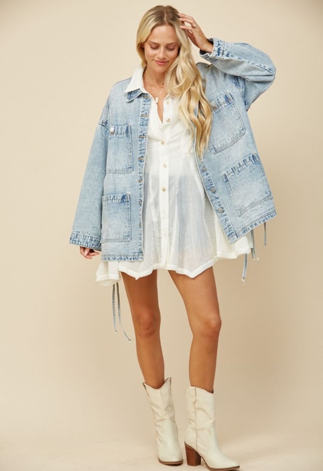 Gauze Wide Sweep Paneled Tunic Shirting 
