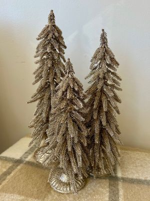 Champagne Glittered Trees Set On Metal Base