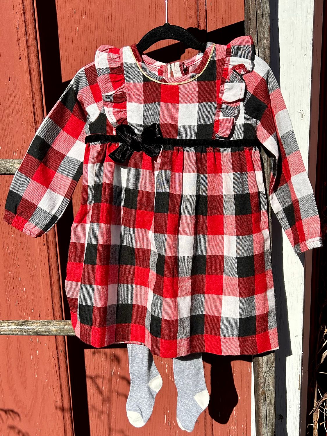 Buffalo Checkered Dress and Grey Tights