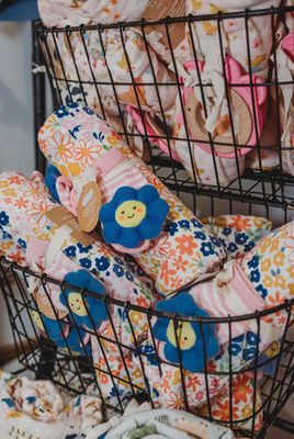 Floral Swaddle and Rattle Socks