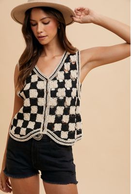 Checker Board Crochet Sweater Vest