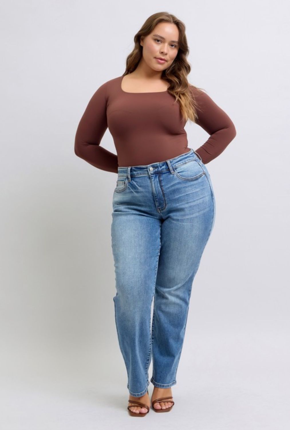 Plus Vintage Wash Thermal Straight Leg Jeans 