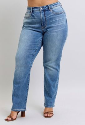 Plus Vintage Wash Thermal Straight Leg Jeans 
