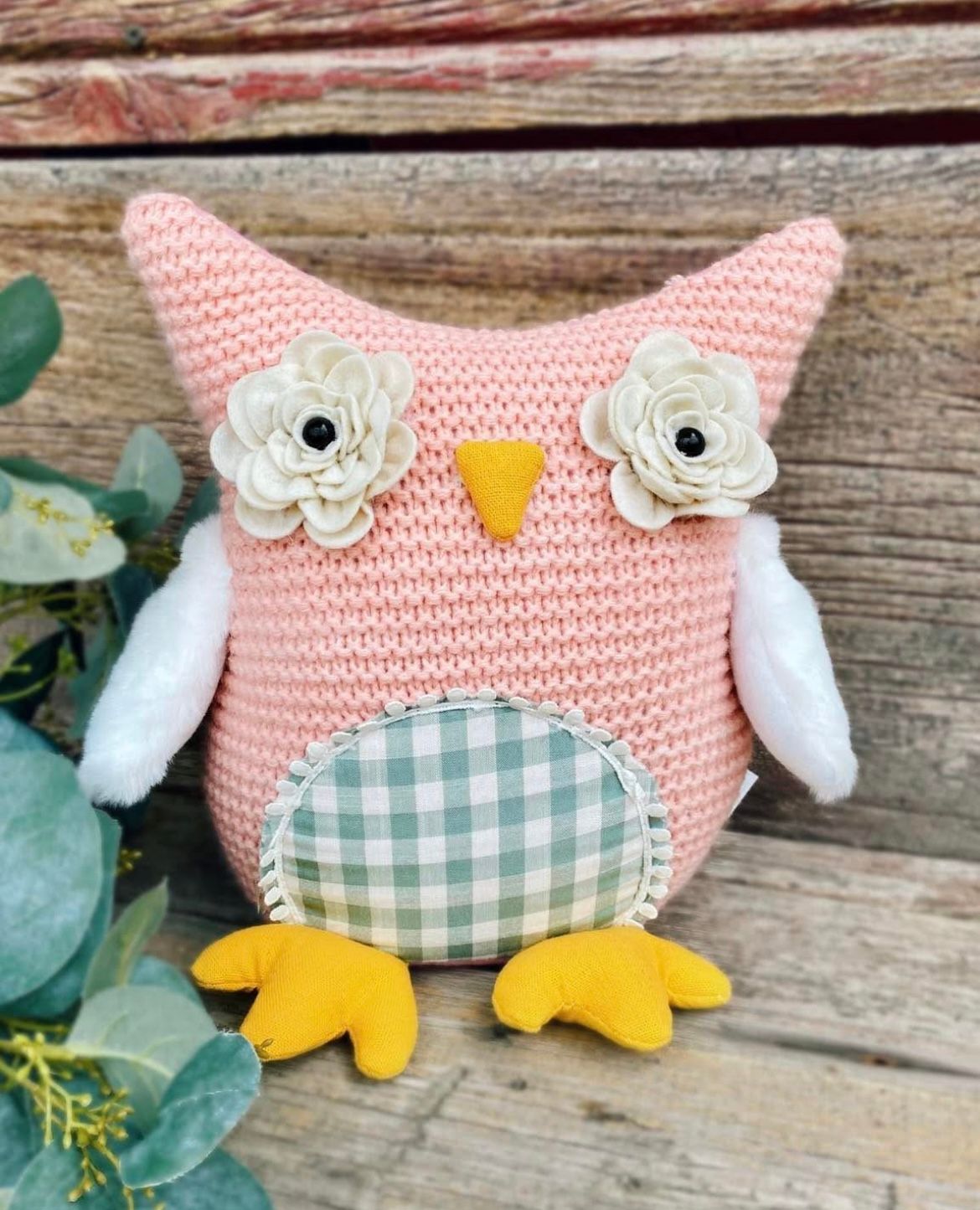 Crocheted Rose Eyed Pink Owl