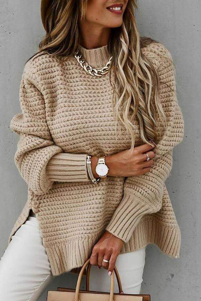 Solid Long Sleeve Loose Hem Sweater 