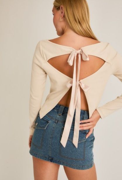 Back Tie Long Sleeve Ribbed Top