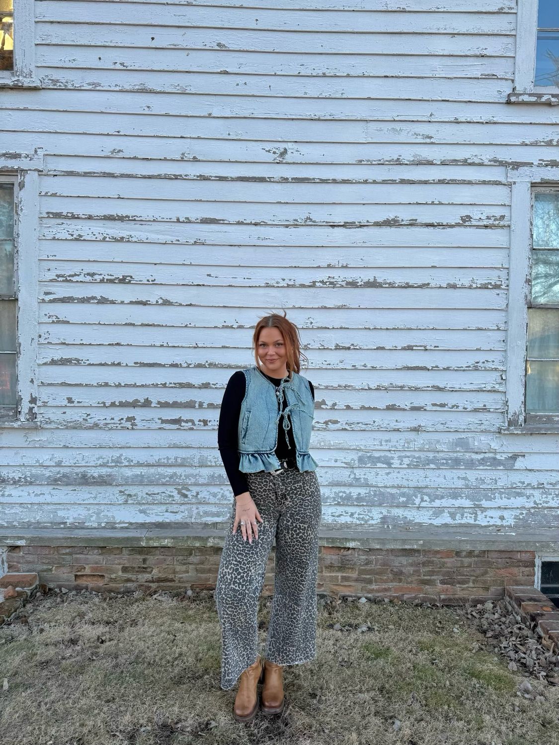 Denim Tie Front Ruffled Vest
