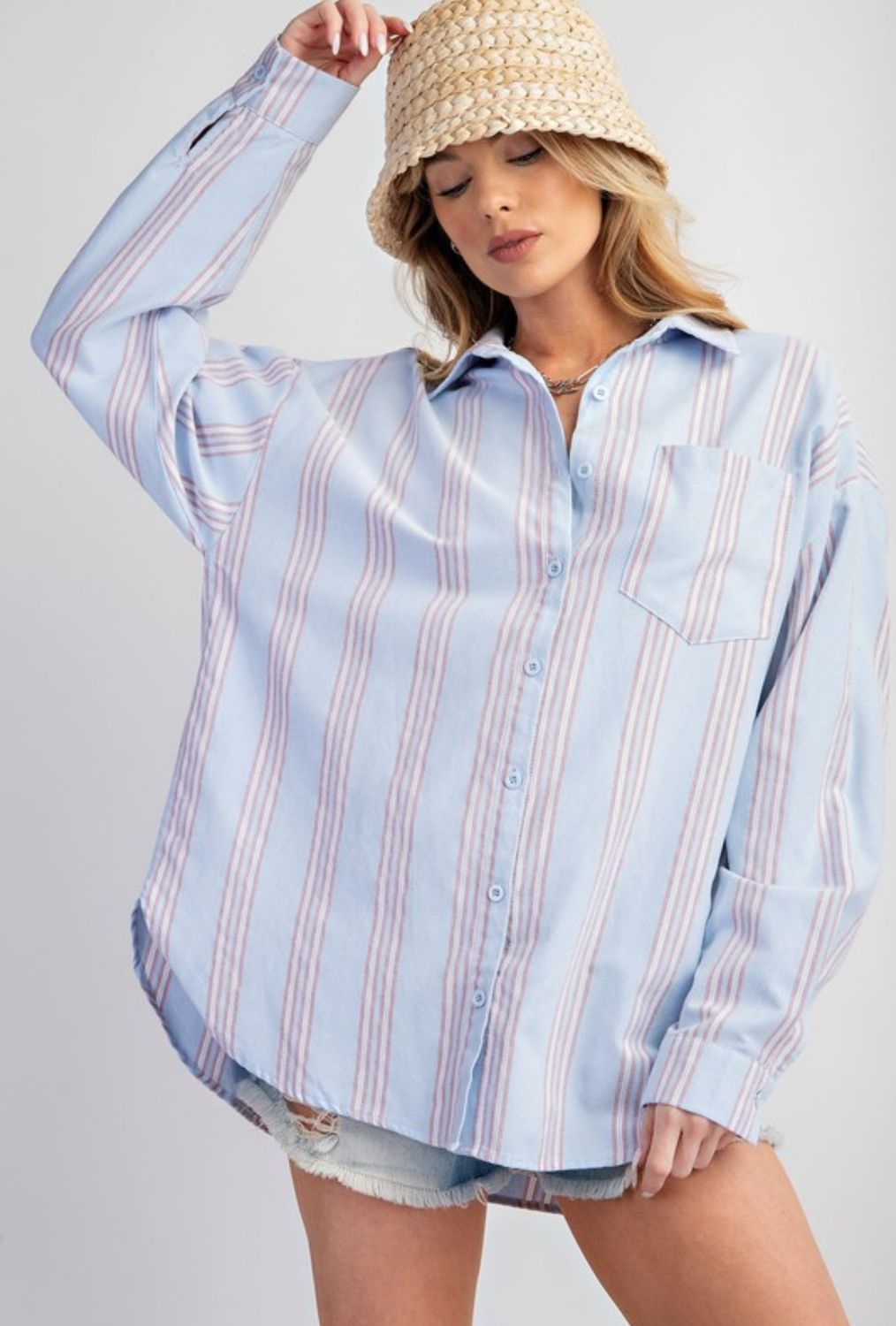 Curvy Stripe Button Down