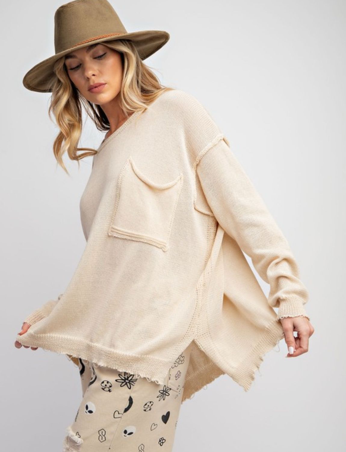 Curvy Raw Edge Sweater