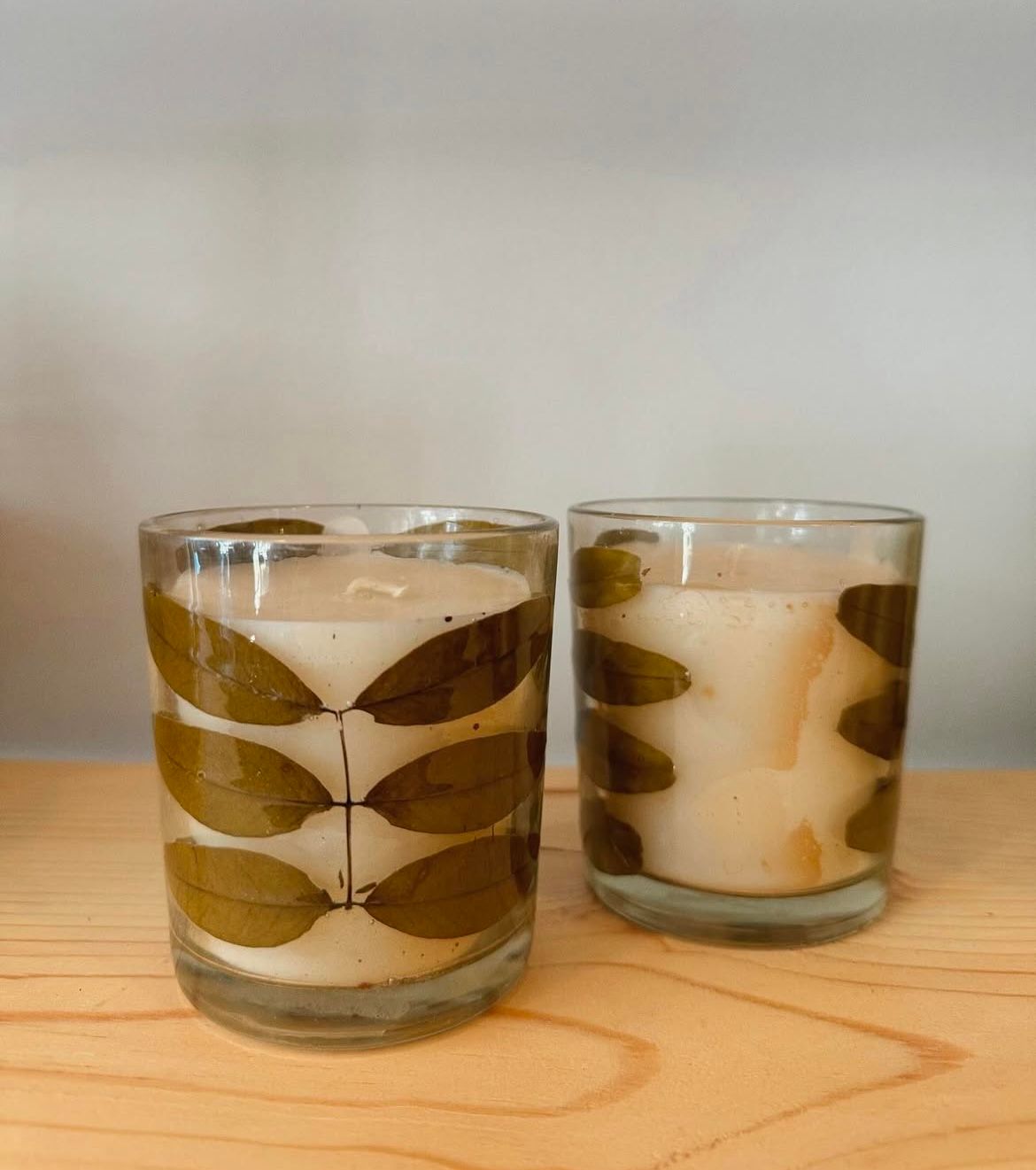 Pressed Leaf Glass Candle