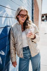 Tan Button Up Quilted Puffer