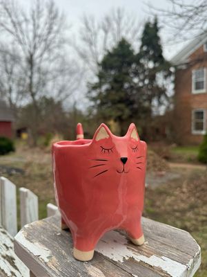 Cat Stoneware Pot